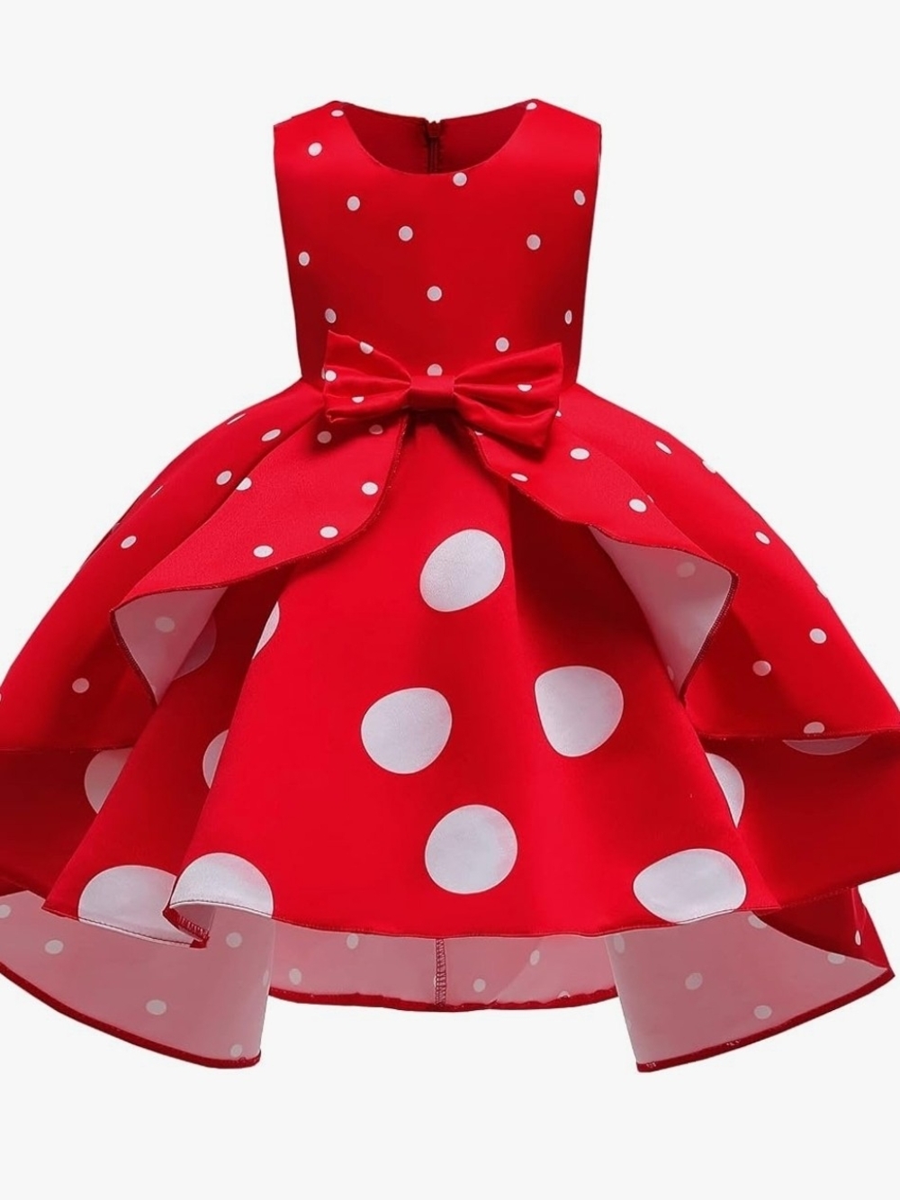 Red Polka Dot Girls Party Dress with Bow